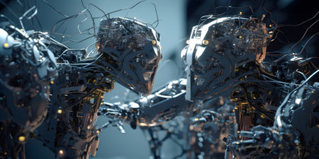 Robot comunication illustration. Neural network and cloud technologies. Global database and artificial intelligence. Generative AI contentの素材