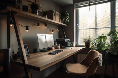 Comfortable home office workplace. Generative AI contentの素材