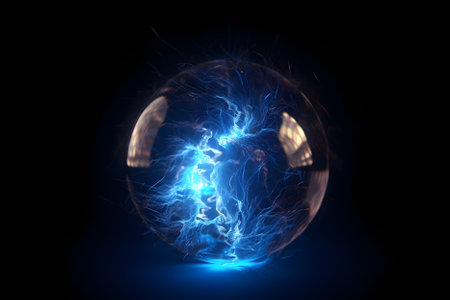 Electric Ball. Ball lightning on dark background. Generative AI contentの素材