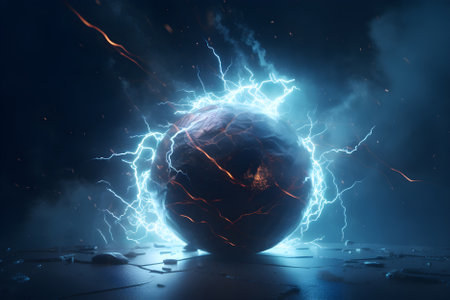 Electric Ball. Ball lightning on dark background. Generative AI contentの素材