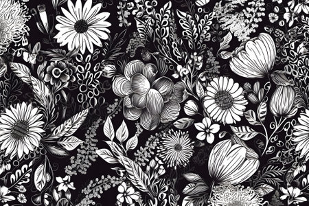 Floral pattern pattern with decorative flowers and plants. Design for wallpaper, wrapping paper, background, fabric. Generative AI contentの素材