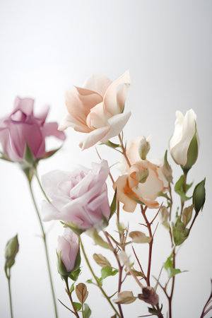Tender flowers closeup. Light air delicate artistic image. Generative AI contentの素材