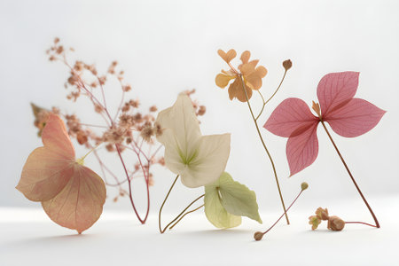 Tender flowers closeup. Light air delicate artistic image. Generative AI contentの素材