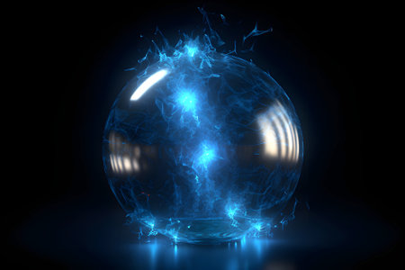 Electric Ball. Ball lightning on dark background. Generative AI contentの素材