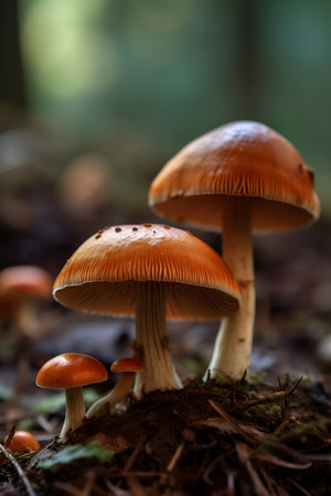 Forest mushrooms in their natural environment. AI generatedの素材