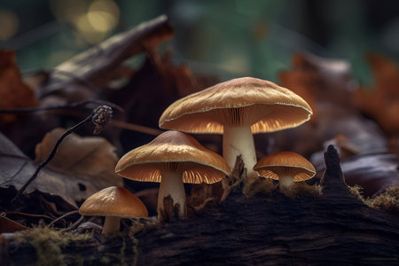 Forest mushrooms in their natural environment. AI generatedの素材