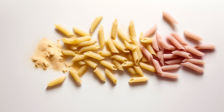 Raw penne pasta isolated on white background. AI generatedの素材