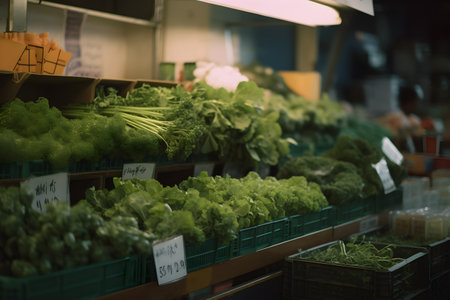 Fruit market with various fresh greenery and vegetables. Generative AI contentの素材