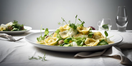 Italian ravioli pasta on a plate. Italian food. AI generatedの素材