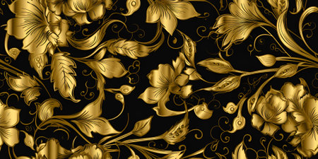 Floral pattern. Design for wallpaper, wrapping paper, background, fabric. Seamless pattern with decorative flowers and plants. Generative AI contentの素材