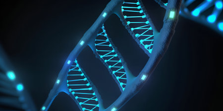 DNA molecule helix spiral on blue. Medical science, genetic biotechnology, chemistry biology, gene cell concept illustration or backgroundの素材