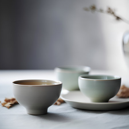 Freshly brewed tea in cup on the table.の素材