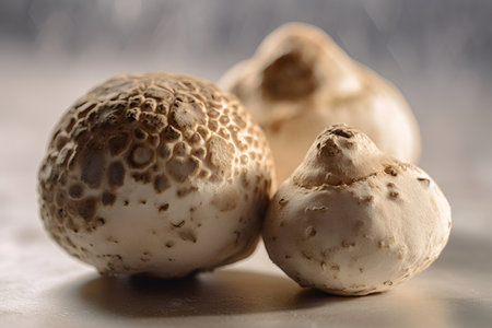 White truffles closeup on beige background.の素材