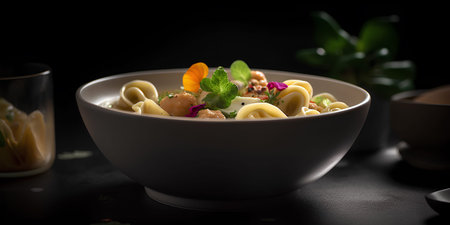 Plate of traditional tortellini pasta in broth, Italian foodの素材