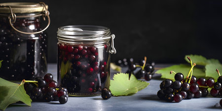 Fresh berries of black currantの素材