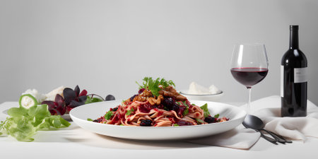 Pasta with red wine. Italian food. Generative AI contentの素材