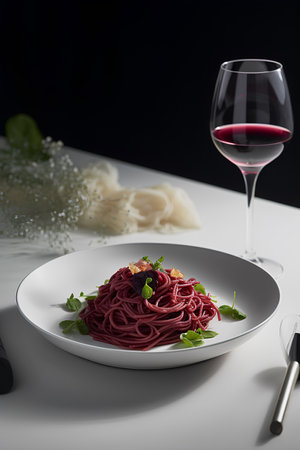 Pasta with red wine. Italian food. Generative AI contentの素材