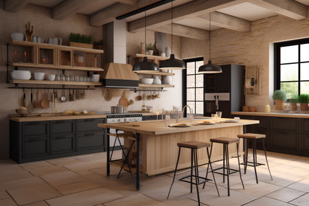 Provance style kitchen interior in luxury house. Generative AI contentの素材