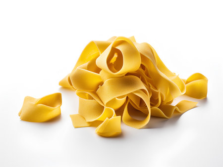 Raw pappardelle pasta isolated on white background as package design element. AI generatedの素材