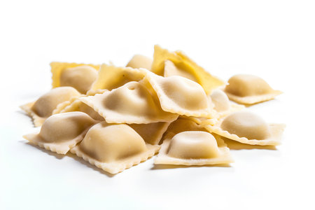 Fresh Ravioli pasta isolated on white backgroundの素材