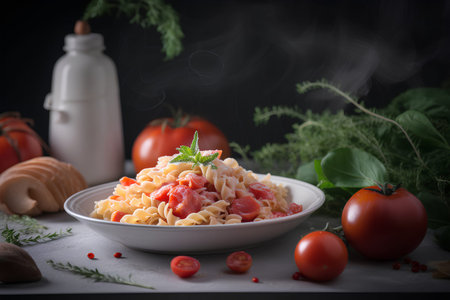 Pasta with tomato sauce on a plate. Italian food.の素材