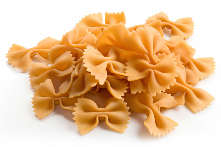 Raw farfalle pasta isolated on white background.の素材