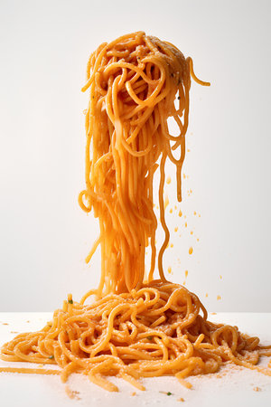 Spaghetti pasta on white background as package design element.の素材
