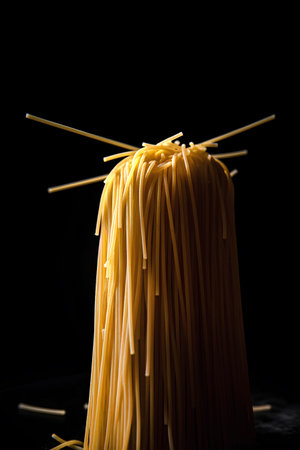 Spaghetti pasta on white background as package design element.の素材