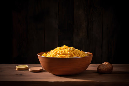 Spaghetti pasta on wooden backgroundの素材