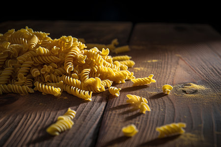 Raw pasta on dark wooden backgroundの素材