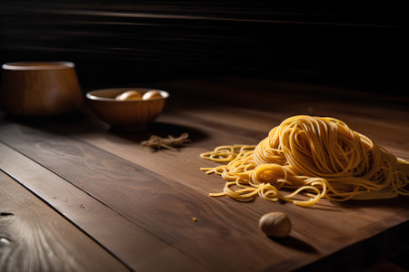 Spaghetti pasta on wooden backgroundの素材