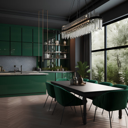 Kitchen interior in green colors in modern house.の素材