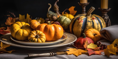 Festive table decorated for Thanksgiving Day. Concept thanksgiving table setting.の素材