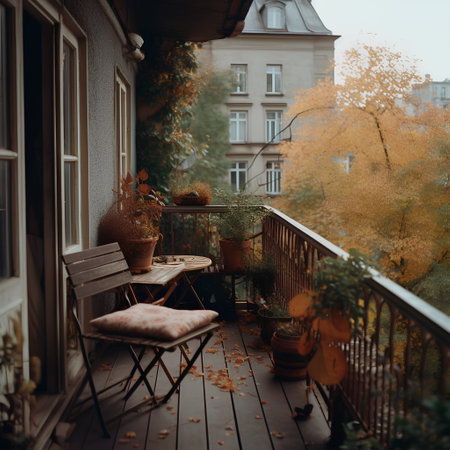Beautiful cozy city balcony in autumnの素材