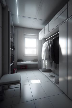 Bauhaus style interior of wardrobe in white colorsの素材