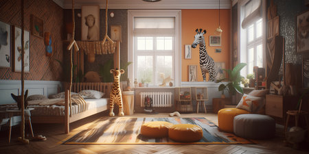 Interior of children room in modern house with African style elements.の素材