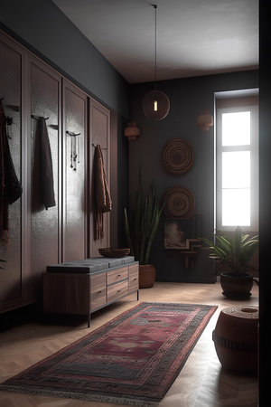 Modern interior of ethnic style wardrobe in a house.の素材