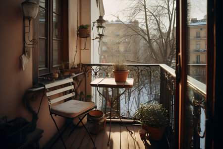 Cozy city terrace with table in autumnの素材