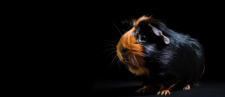 Close-up of guinea pig isolated on black background with copy spaceの素材