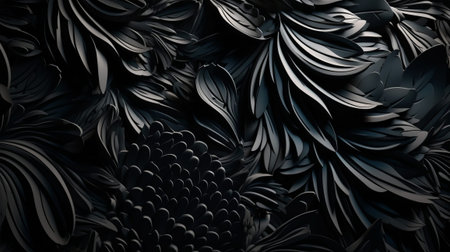 Black 3d floral background texture.の素材