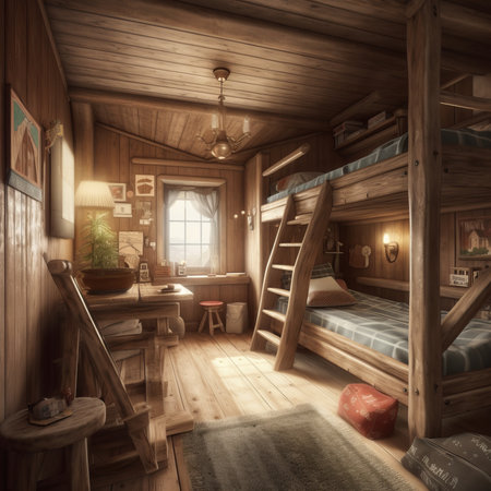 Cozy interior of children room in traditional Swiss chalet.の素材