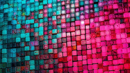 Bright abstract cyan and magenta mosaic texture background.の素材