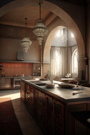 Traditional Arabic style kitchen interior in luxury house.の素材