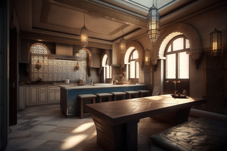 Cozy kitchen interior in modern Arabic house.の素材