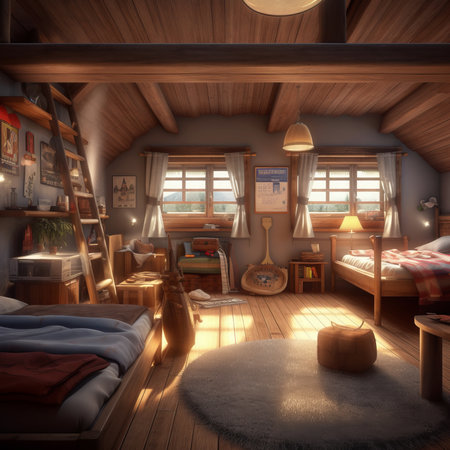 Cozy children room interior in traditional Swiss chalet.の素材