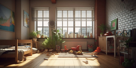 Cozy interior of children room in modern apartmentの素材