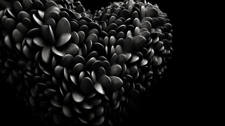 Black 3D hearts and shapes abstract background texture.の素材