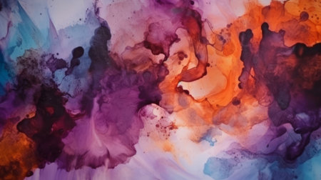Purple and orange watercolor abstract background texture.の素材