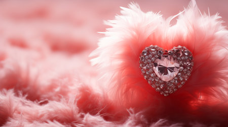 Cute pink fur heart. Valentine's day backgroundの素材