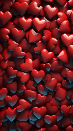 Valentine's day background. Abstract background with bright red 3d hearts.の素材